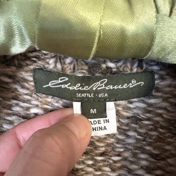 Eddie Bauer Womens Wool Blend Cardigan Shawl Collar Sweater Medium Open Knit - Picture 2 of 8